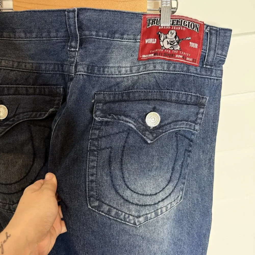 TRUE RELIGION BILLY SUPER T Big Flap Bootcut Relaxed Men's Jeans 42 x 33 NWT
